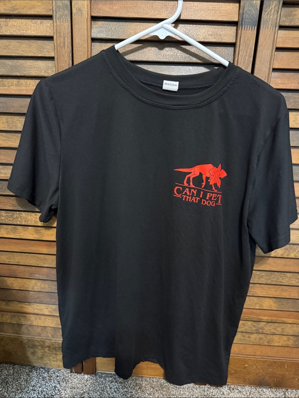 Can I Pet That Dog? Stranger things Red Logo Black Tee - Unbranded
